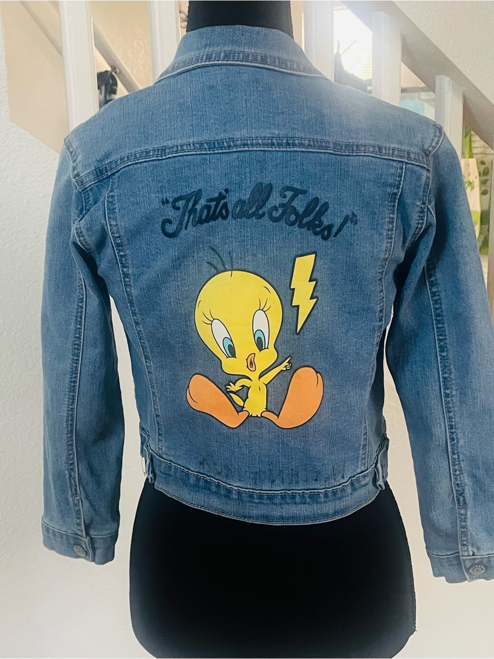 Warner Bros. Tweety Denim Jacket in Light Blue with Yellow & Orange Graphic